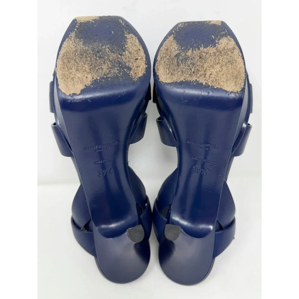Saint Laurent Tribute Blue Leather Platform Sandals Heels 39.5 - Picture 9 of 11